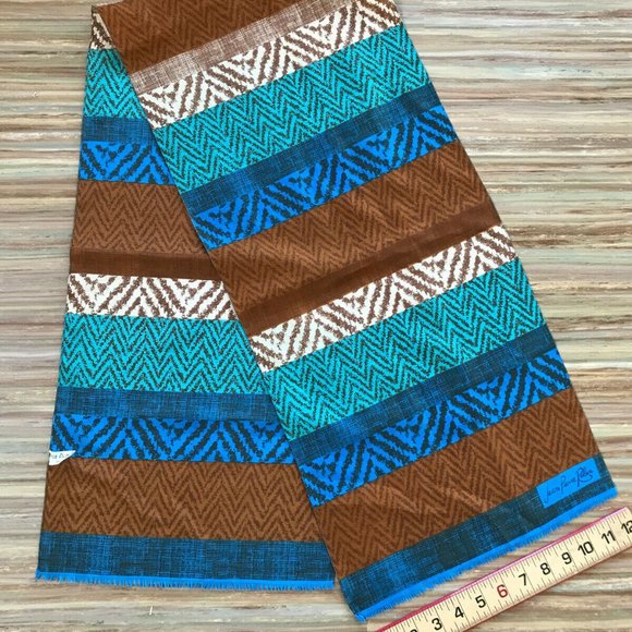 Blue & Tan Stripe Print Scarf Vintage Jean Pierre Robin Hair Bow Tie Headband - Picture 6 of 6